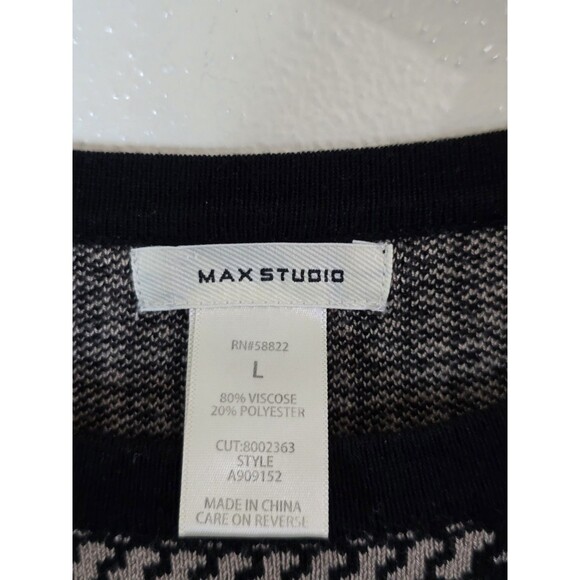 Max Studio Long Sleeve Fit & Flare Belted Sweater Dress Size Large Houndstooth - Picture 7 of 8